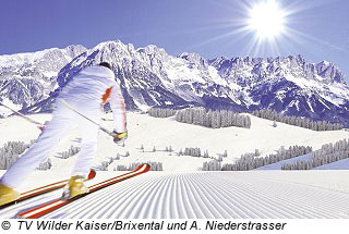Skifahrer in Hopfgarten, Österreich