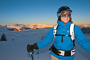 Skifahrerin im Skigebiet Montafon, Österreich