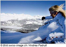 Skifahrerin in St. Moritz, Schweiz