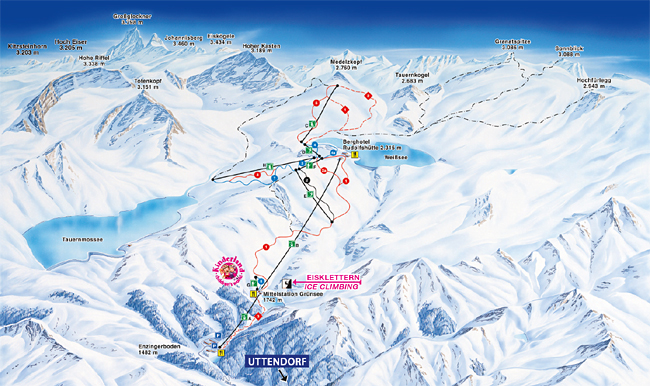 Pistenplan vom Skigebiet Uttendorf/Weißsee Gletscherwelt